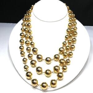 Vintage Gold Bead Three Strand Necklace, Wire Wrapped, 1950s, 18 Inches